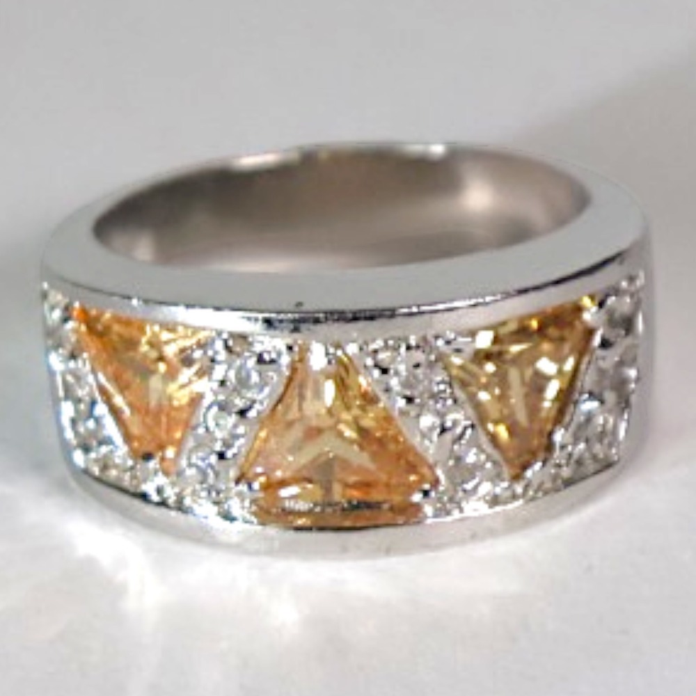Swarovski Crystal Trillion Cut Amber Statement Ring Sterling Silver Overlay Sz 8